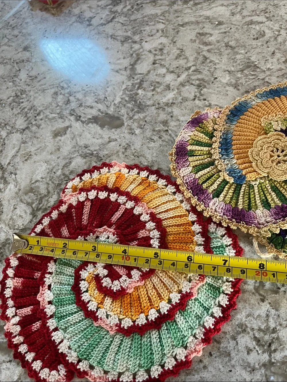 Vintage Handmade Crochet Floral Round potholders -3-